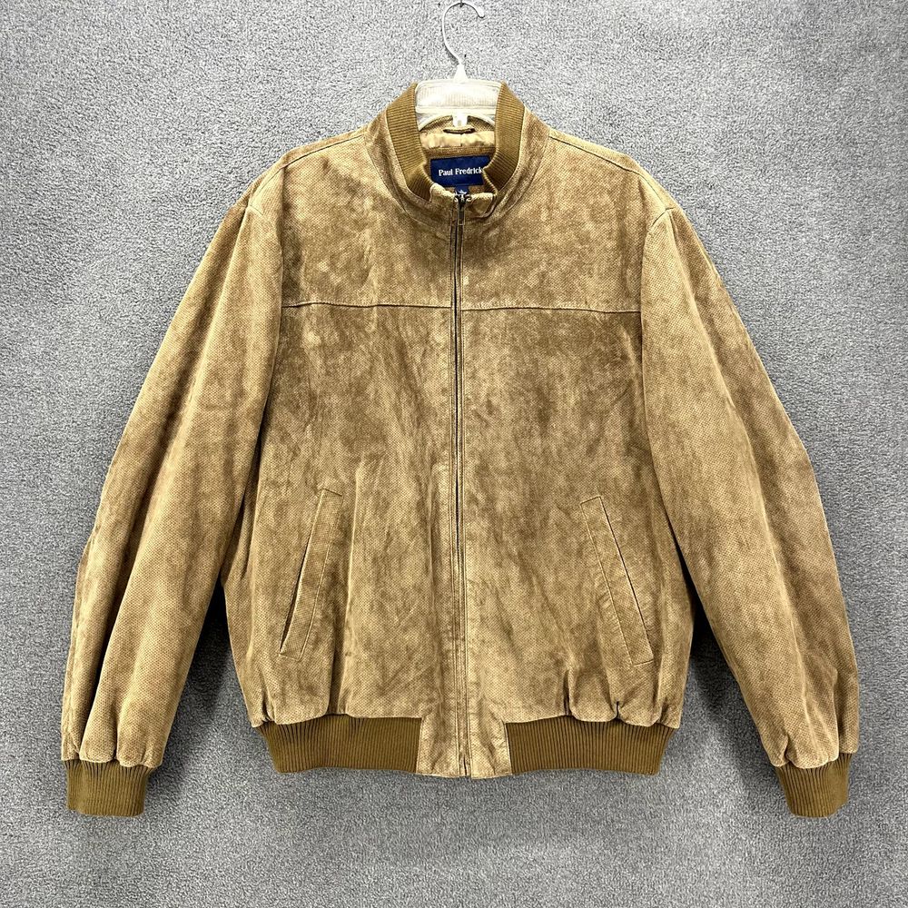 Paul Frederick Jacket Mens Large Brown‎ Suede Leather Bomber full zip pockets